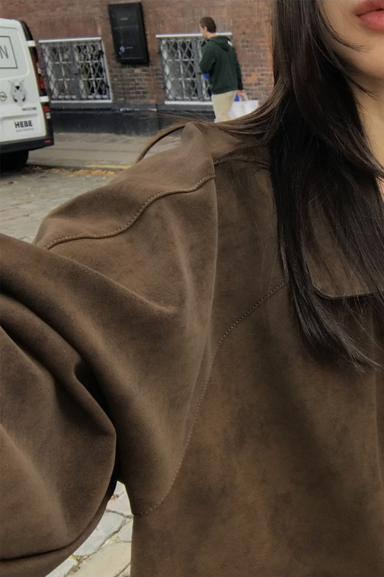 高級麂皮質感翻領外套