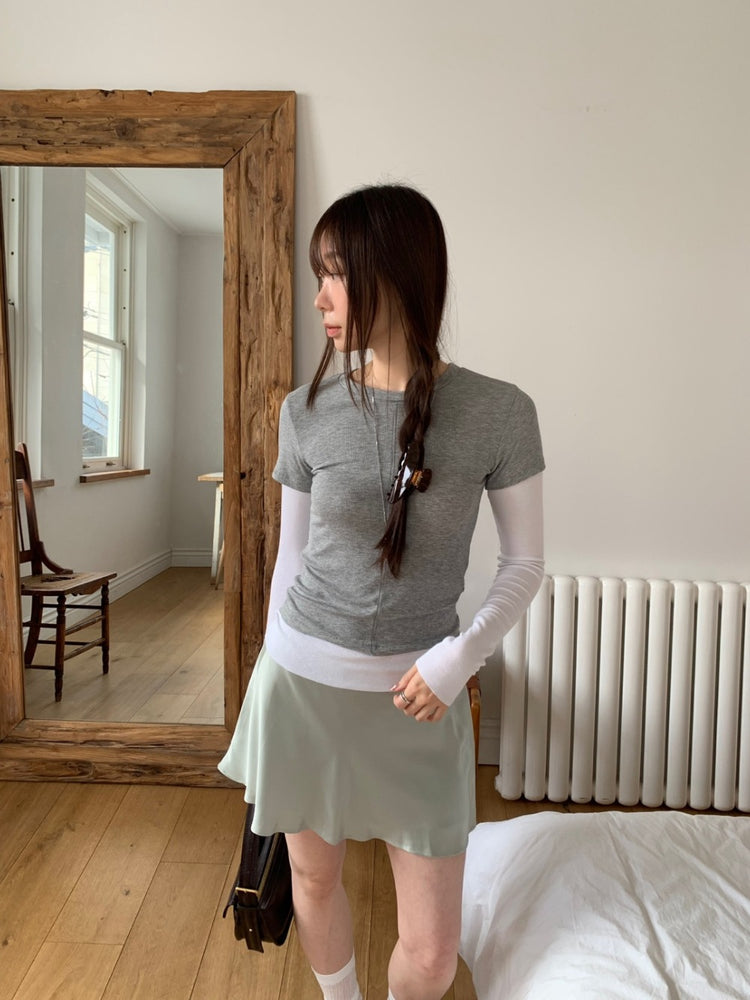 光澤感微傘短裙