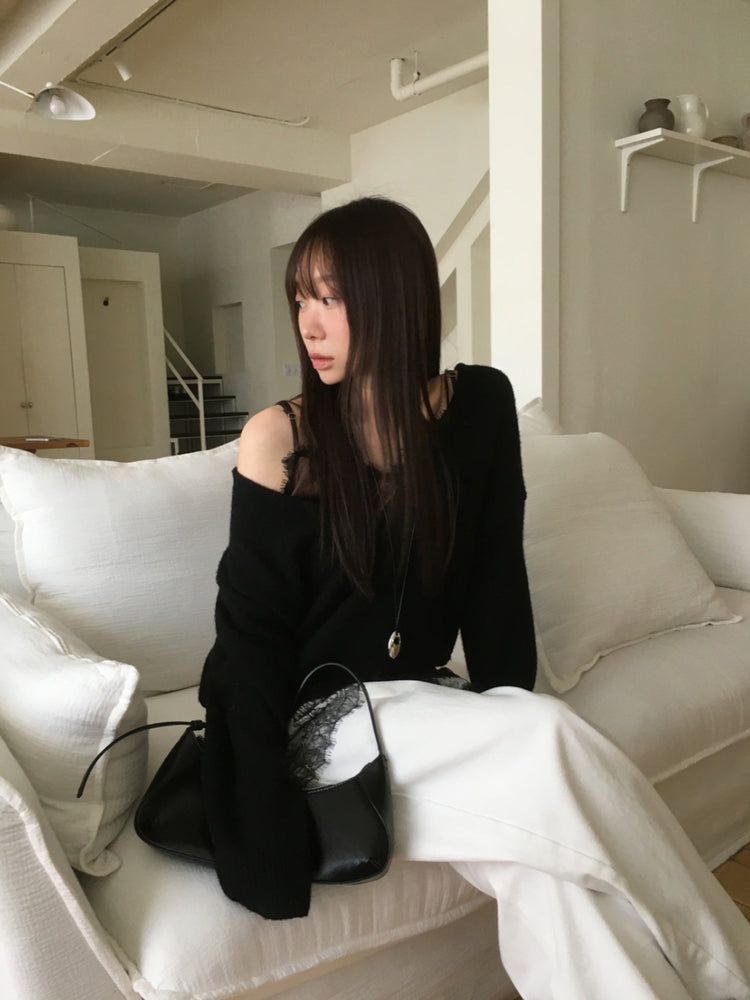 深V寬鬆針織毛衣