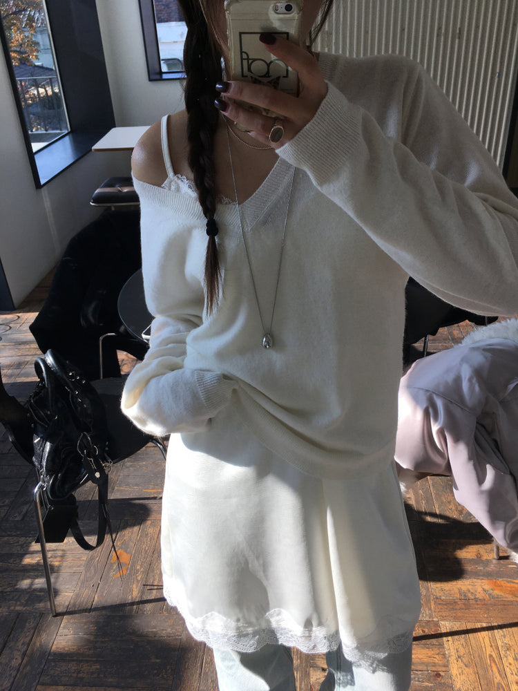 霧光蕾絲邊連身裙