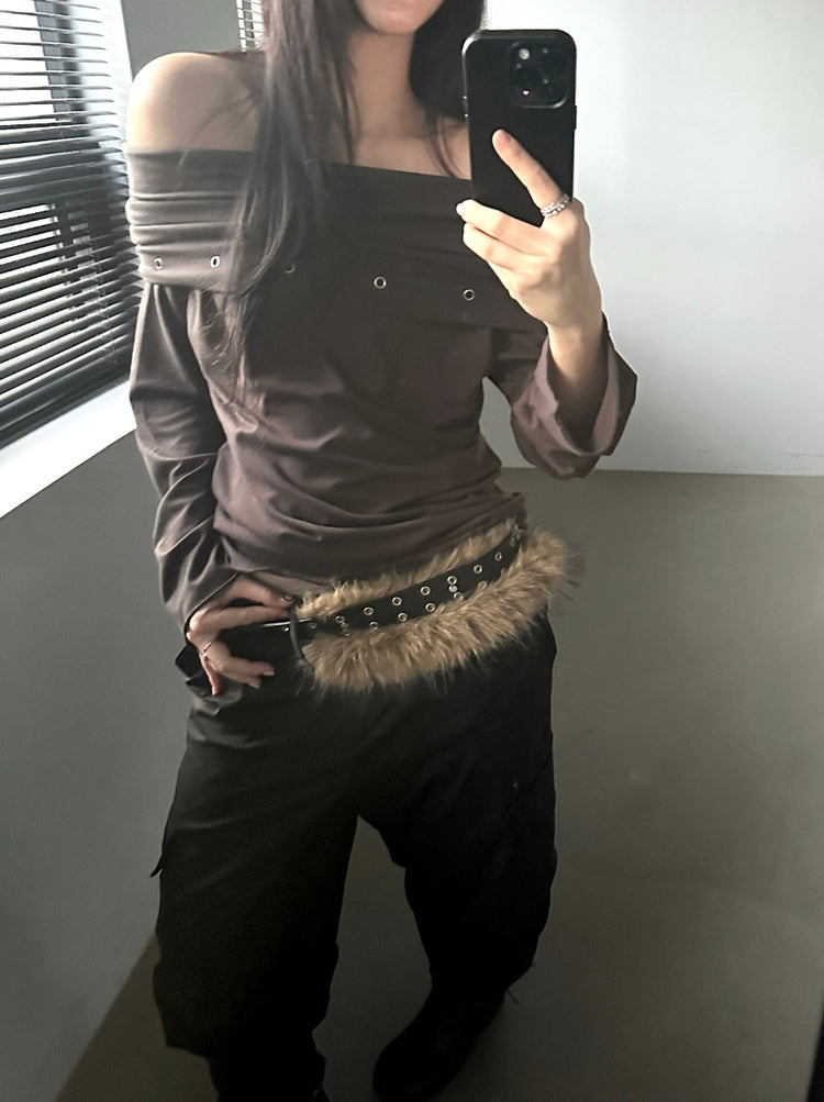 混色毛鐵扣細節腰帶