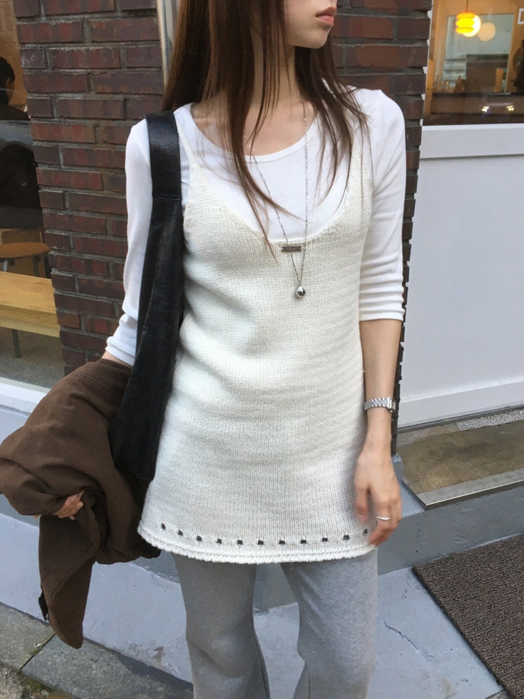 鐵扣細節縷空針織連身裙