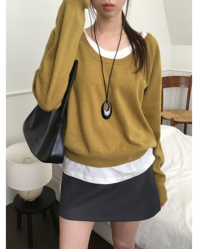 U領隨性寬鬆上衣