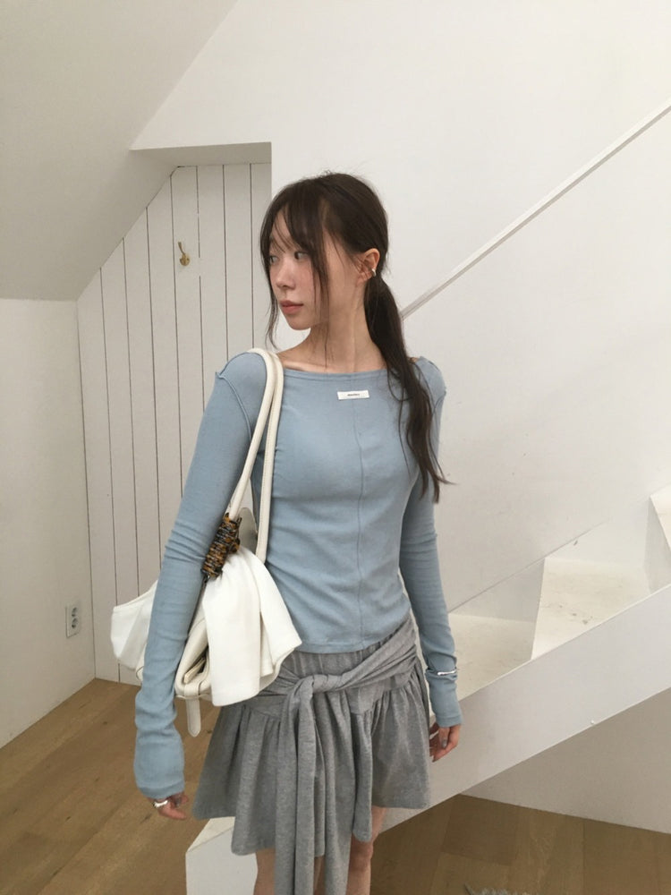 美色船領標籤骨線細節上衣