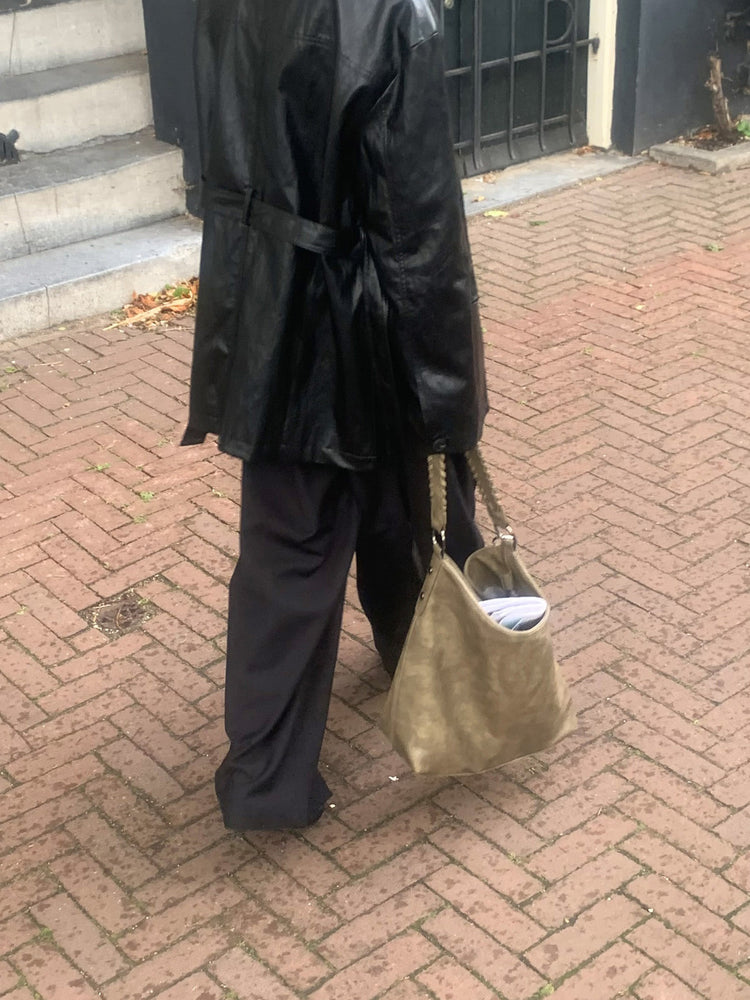 皮質/麂皮質感綁帶西外