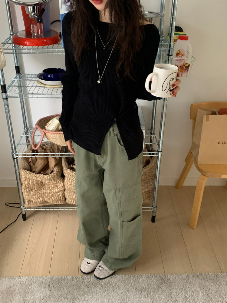 復古美色廓形工裝褲