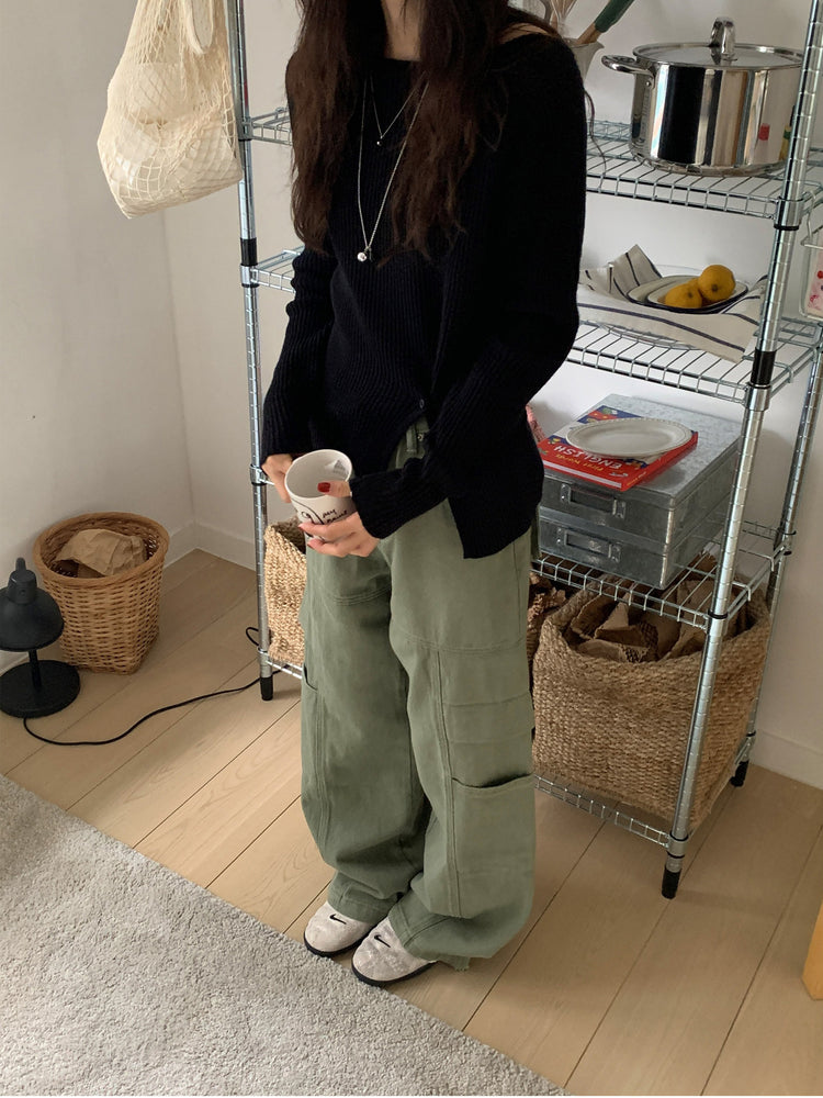 復古美色廓形工裝褲