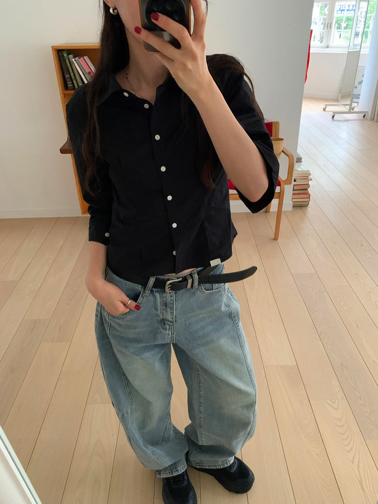 七分袖修腰層次襯衫