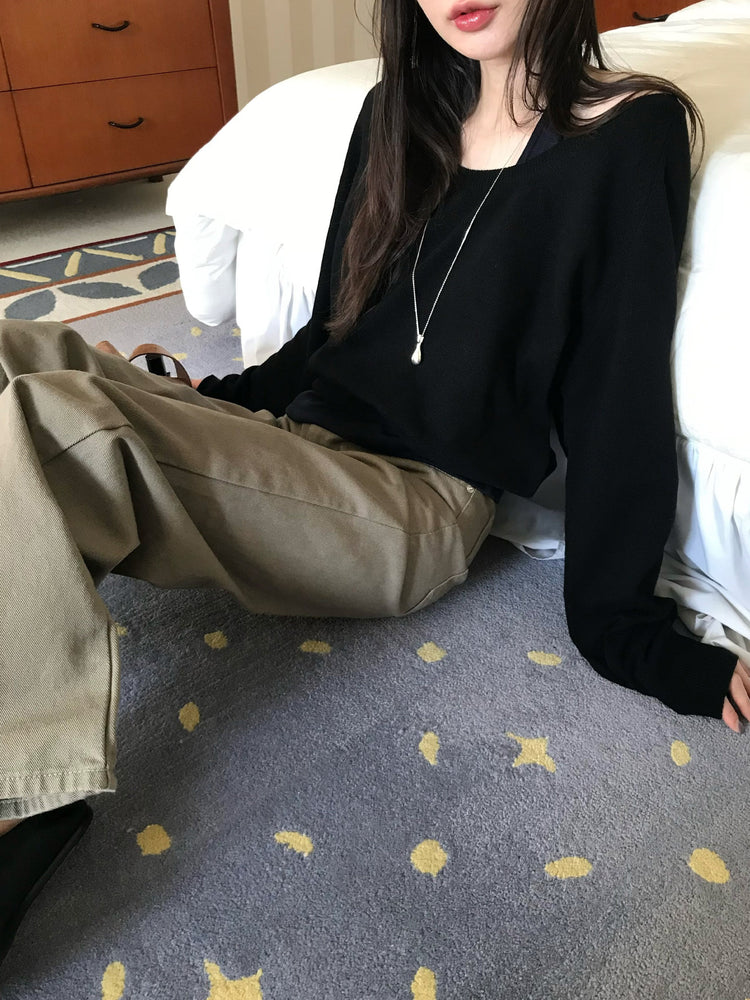美肩撞色掛脖兩件式上衣
