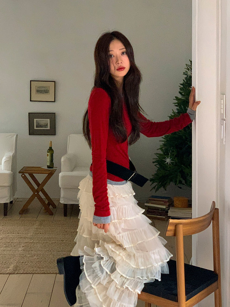 極美透紗蛋糕層次感及踝裙