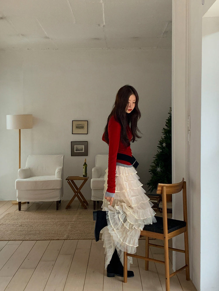 極美透紗蛋糕層次感及踝裙