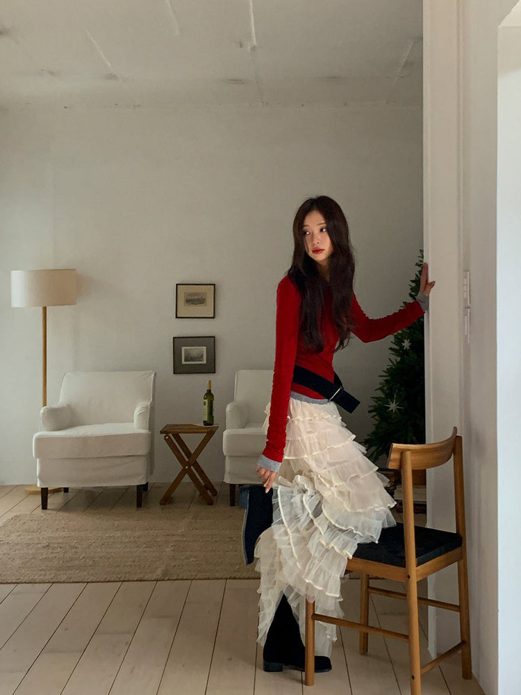 極美透紗蛋糕層次感及踝裙