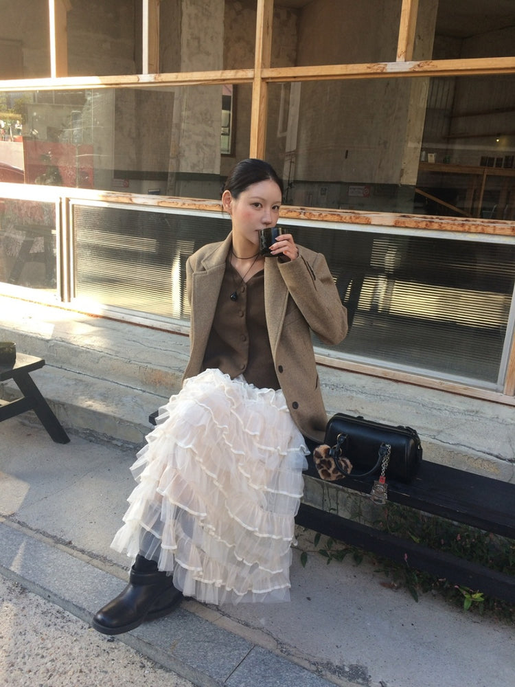 極美透紗蛋糕層次感及踝裙