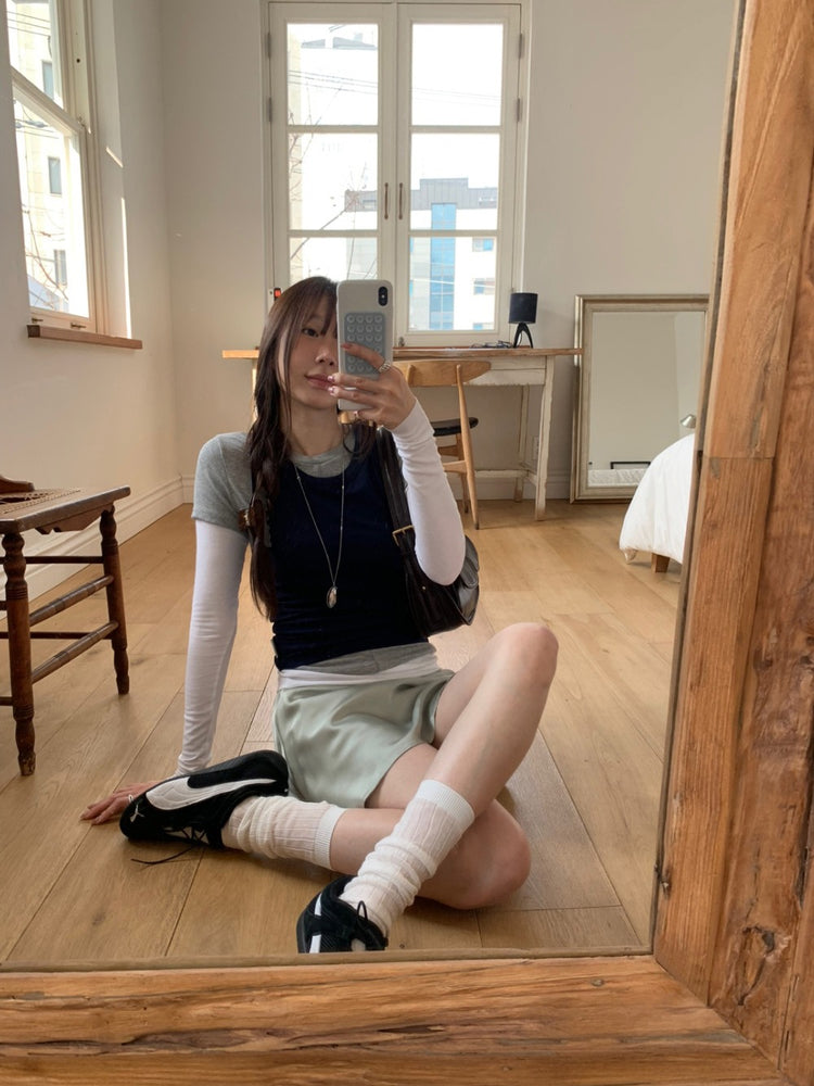 光澤感微傘短裙