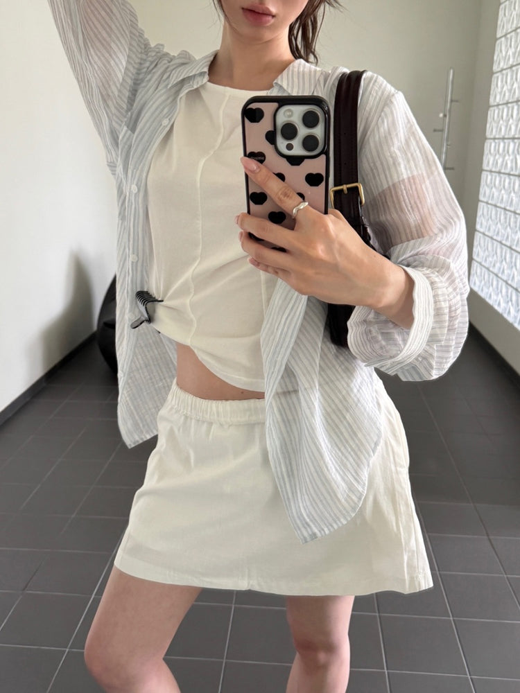 微透條紋側扣鈕細節襯衫