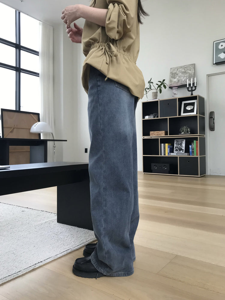 隱形橡筋腰頭直腿內刷毛牛仔褲