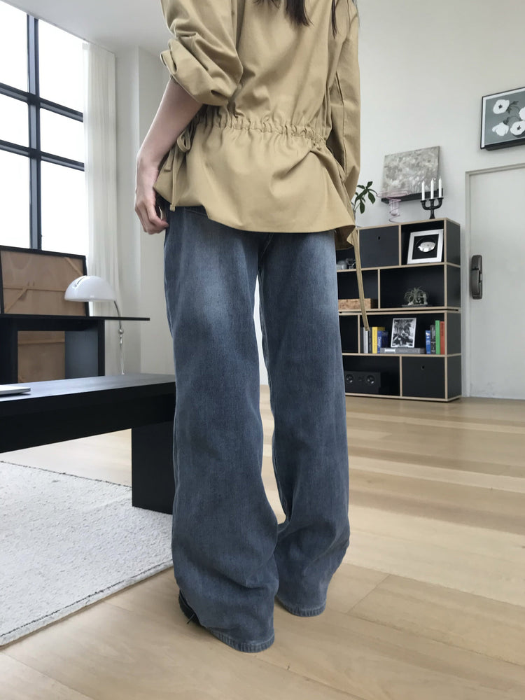 隱形橡筋腰頭直腿內刷毛牛仔褲