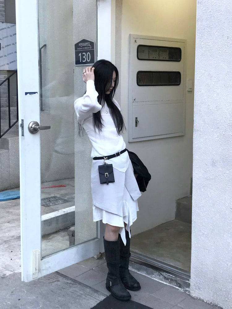壓褶紋理三角巾兩件式上衣