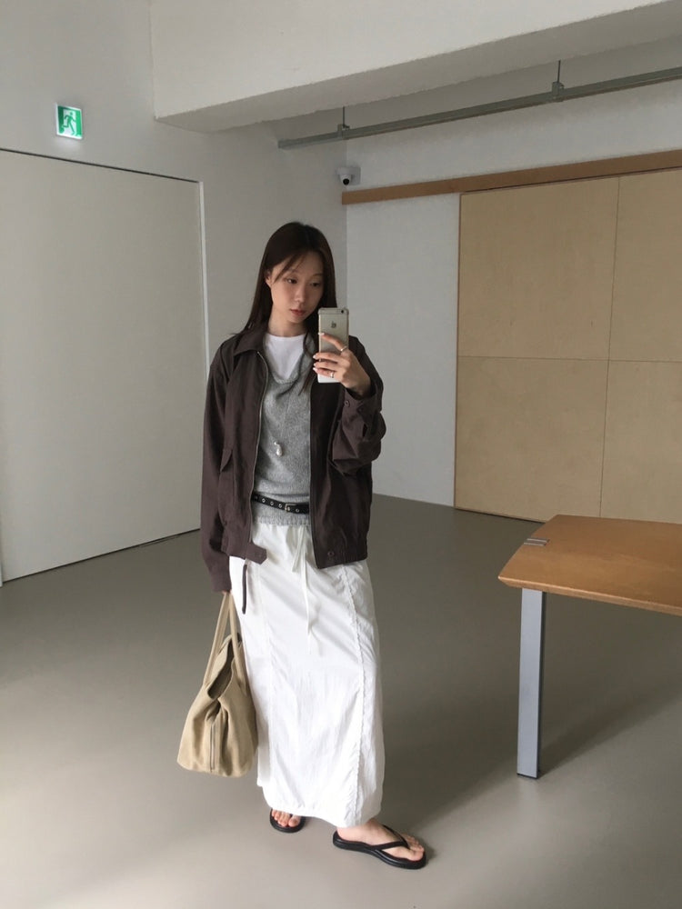 亞麻拉鏈細節寬鬆外套