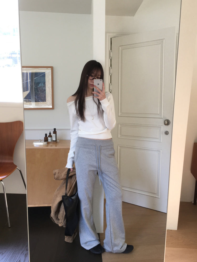 美色露肩修身針織上衣