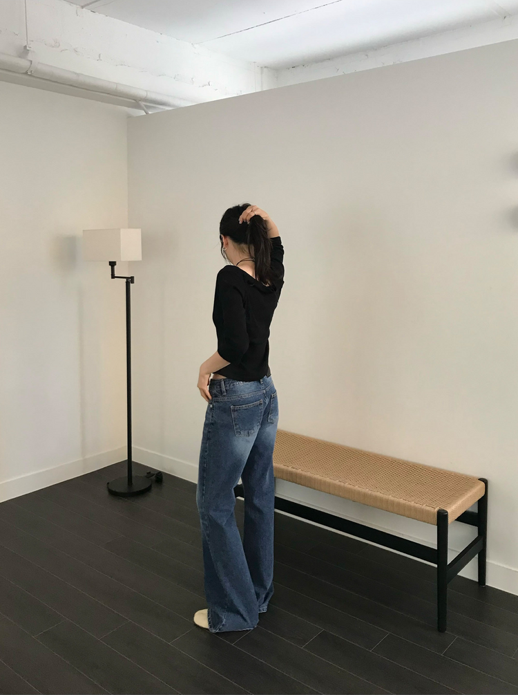 船領弧下擺七分袖上衣