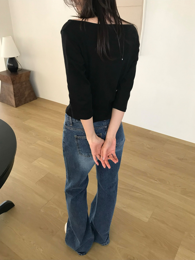 船領弧下擺七分袖上衣