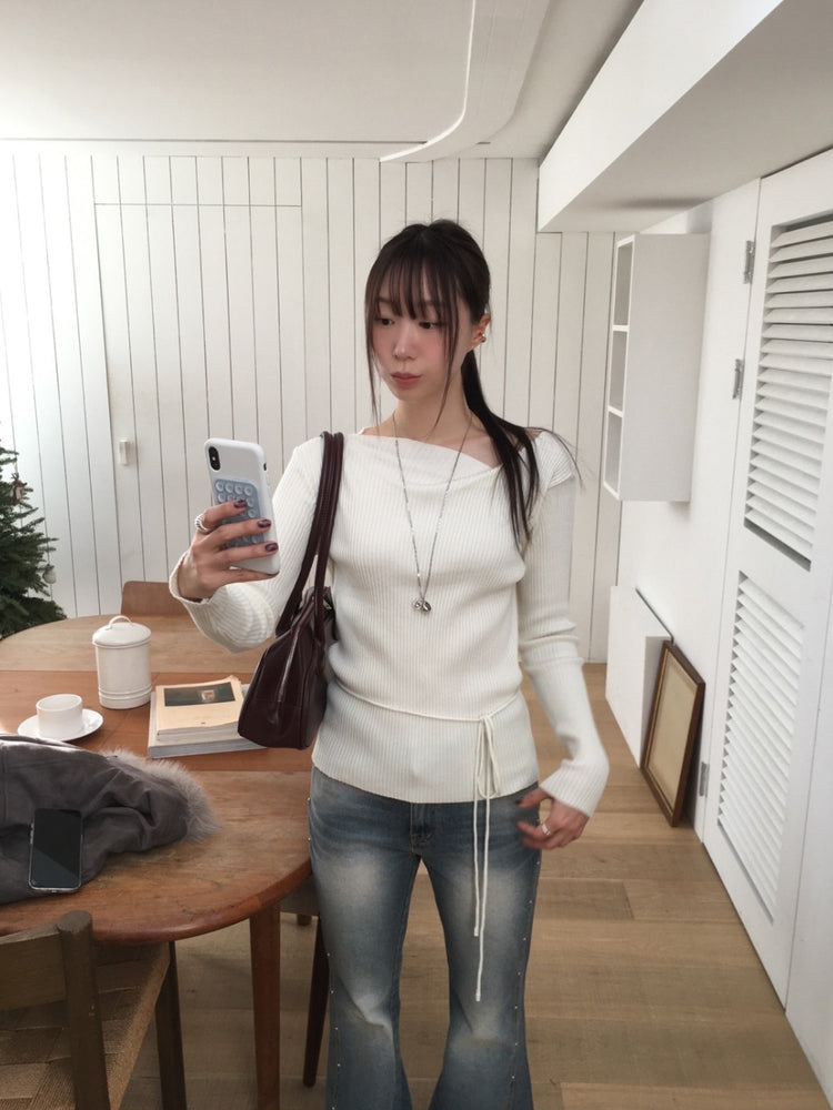 垂領綁帶修腰針織上衣