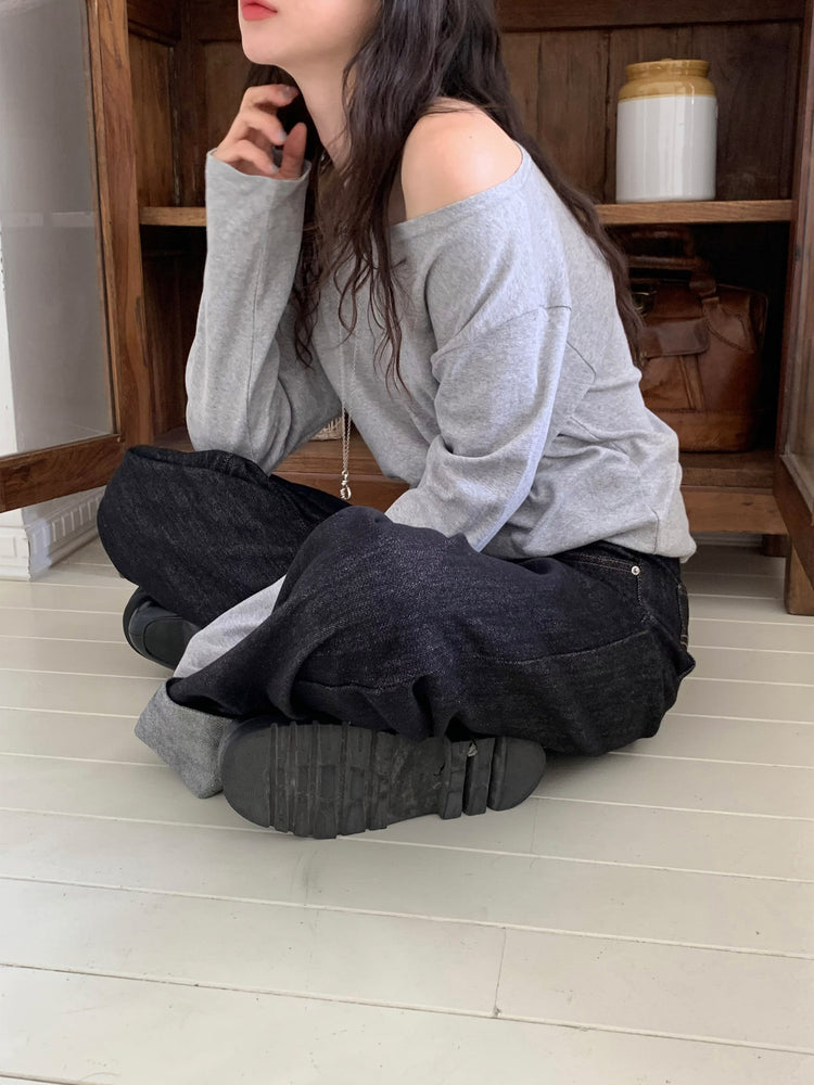 反折褲腳細節牛仔直褲