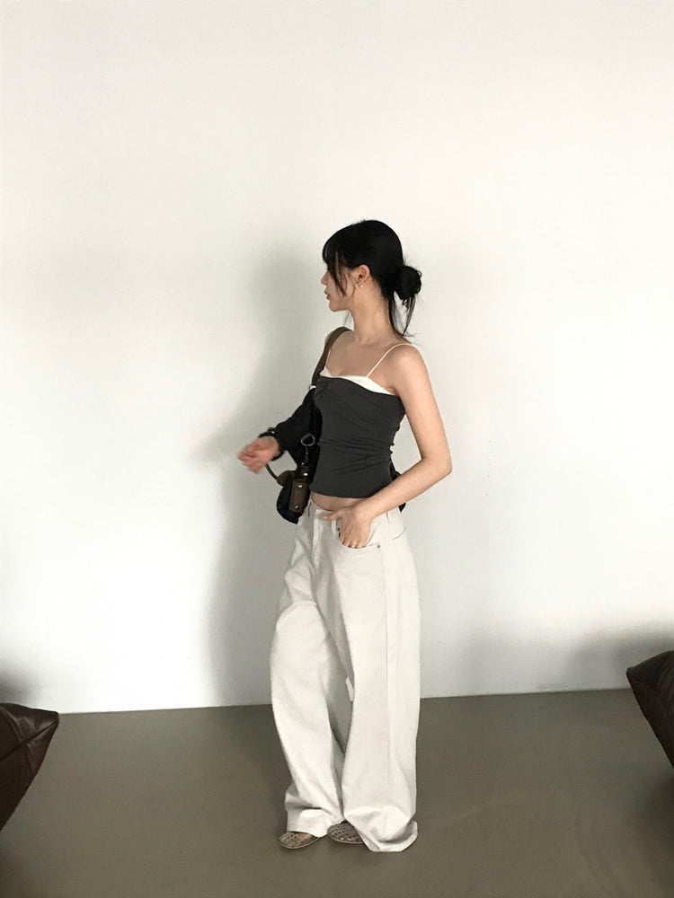 撞色蕾絲邊雙層細節上衣