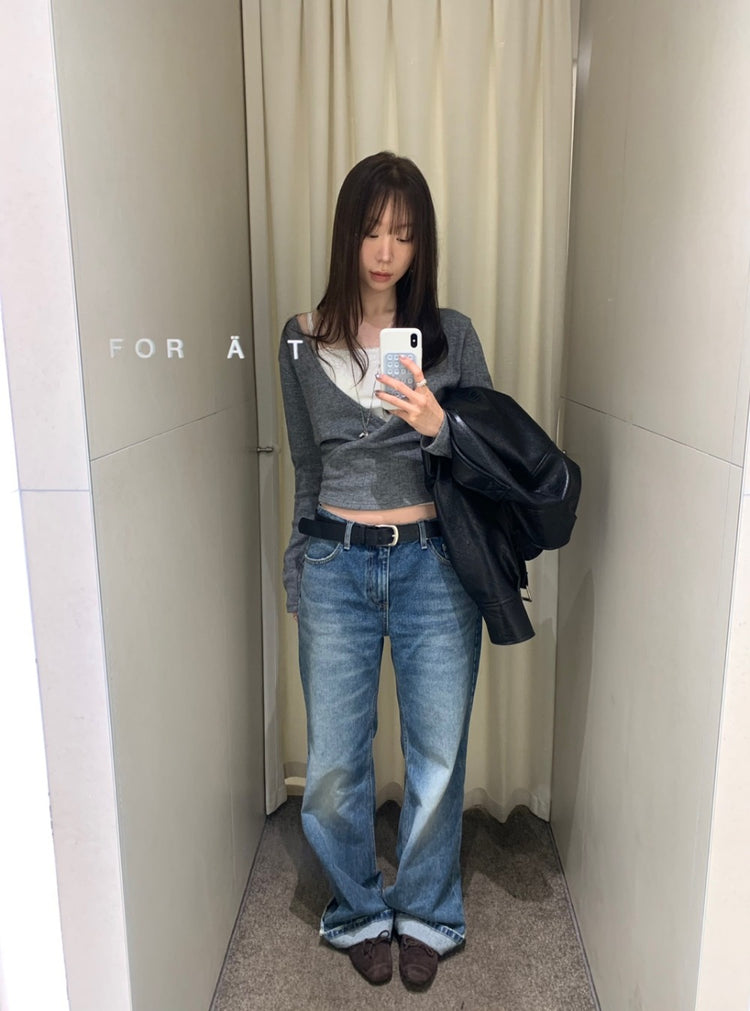 暗條紋交疊修身上衣