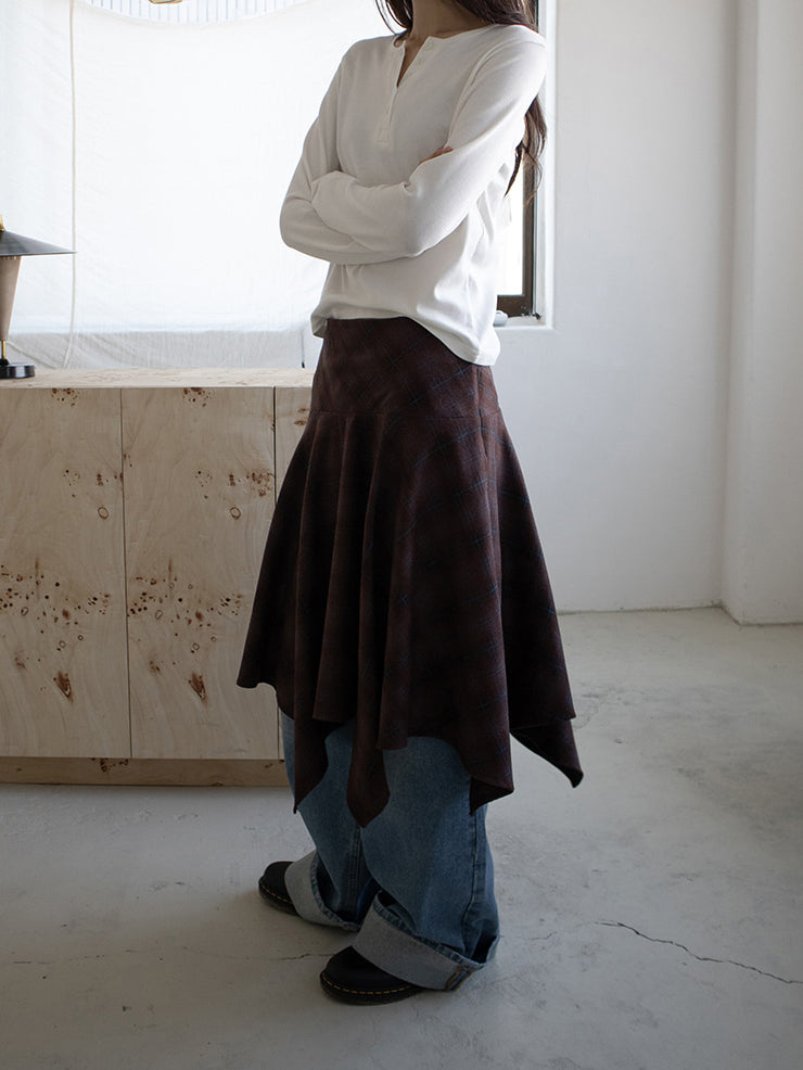 格紋不規則下擺半裙