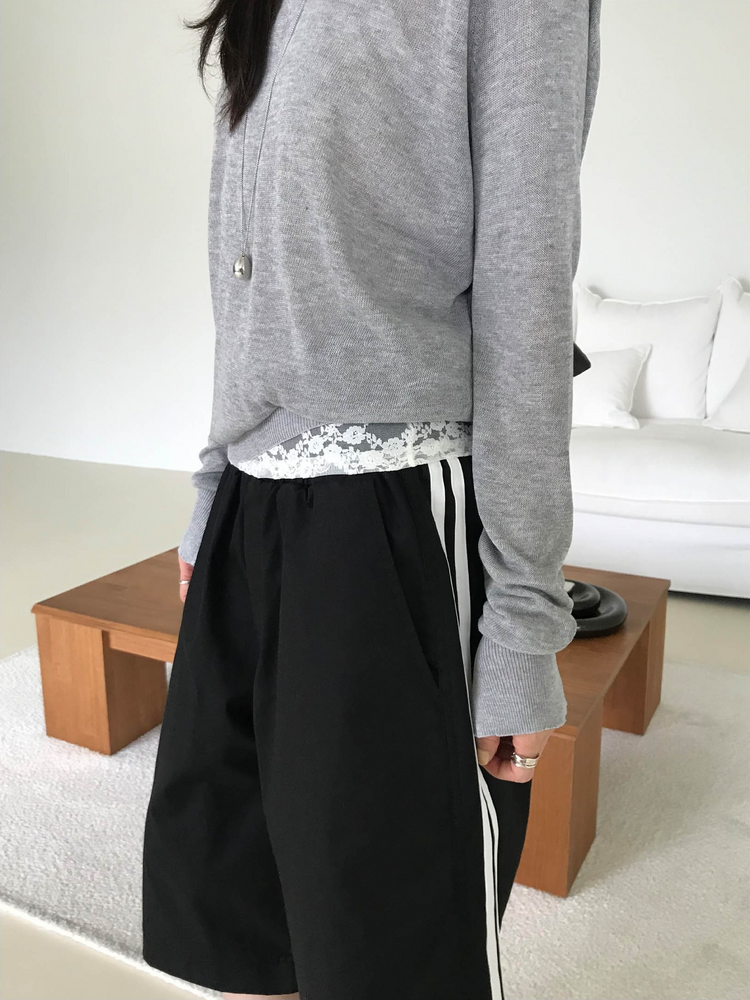 美色透膚V領針織上衣