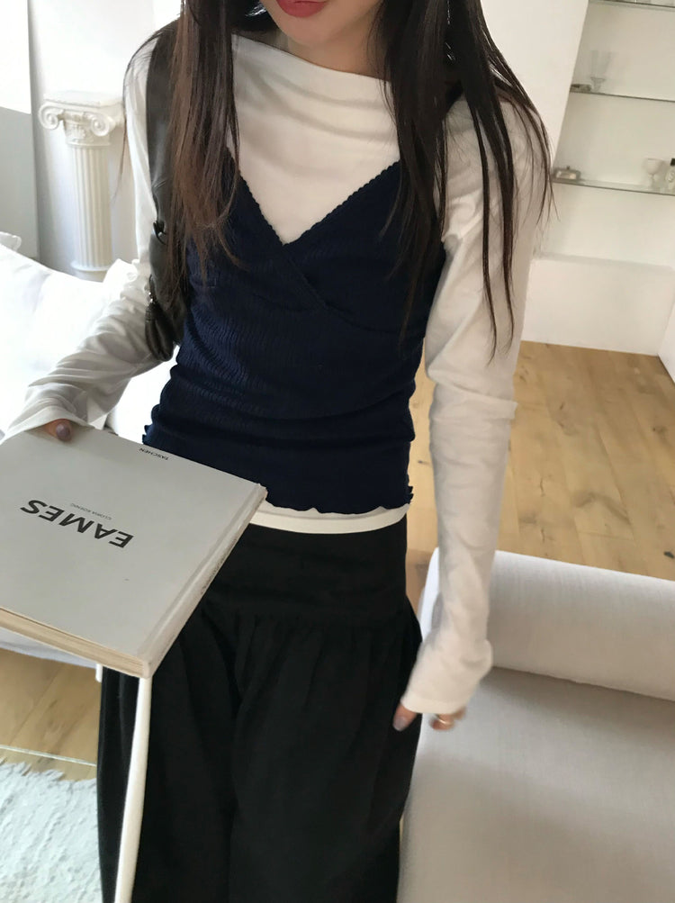 美肩抓皺綁帶細節上衣