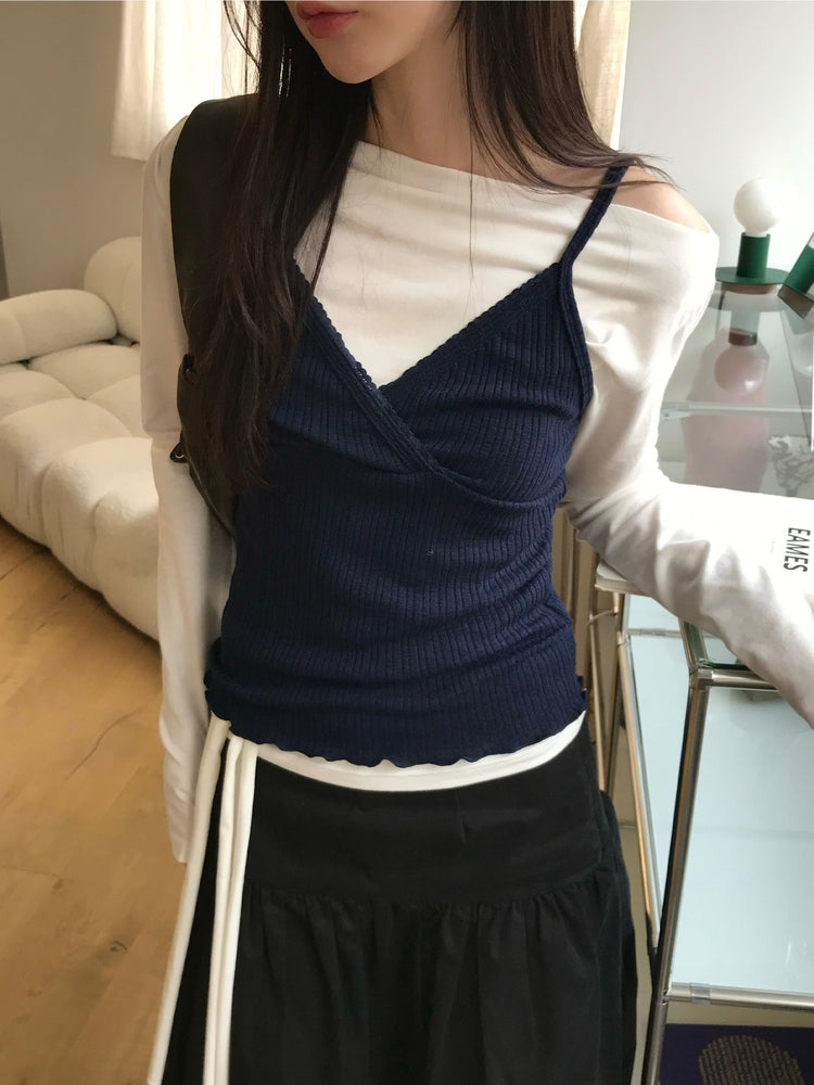 美肩抓皺綁帶細節上衣