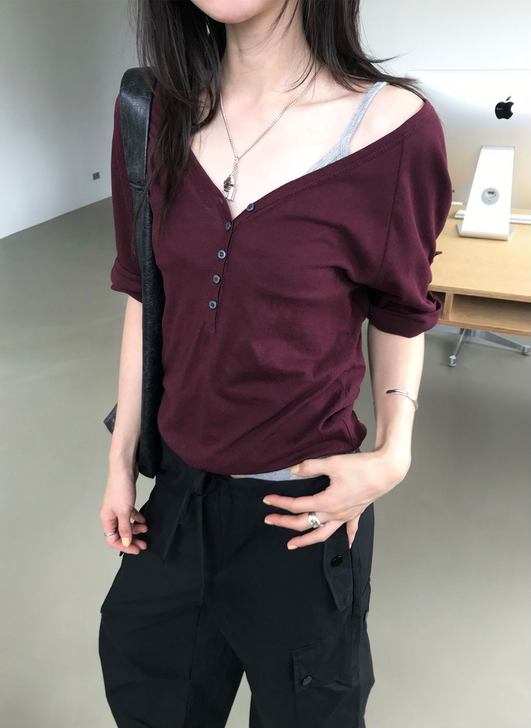 透膚拉克蘭捲袖細節上衣