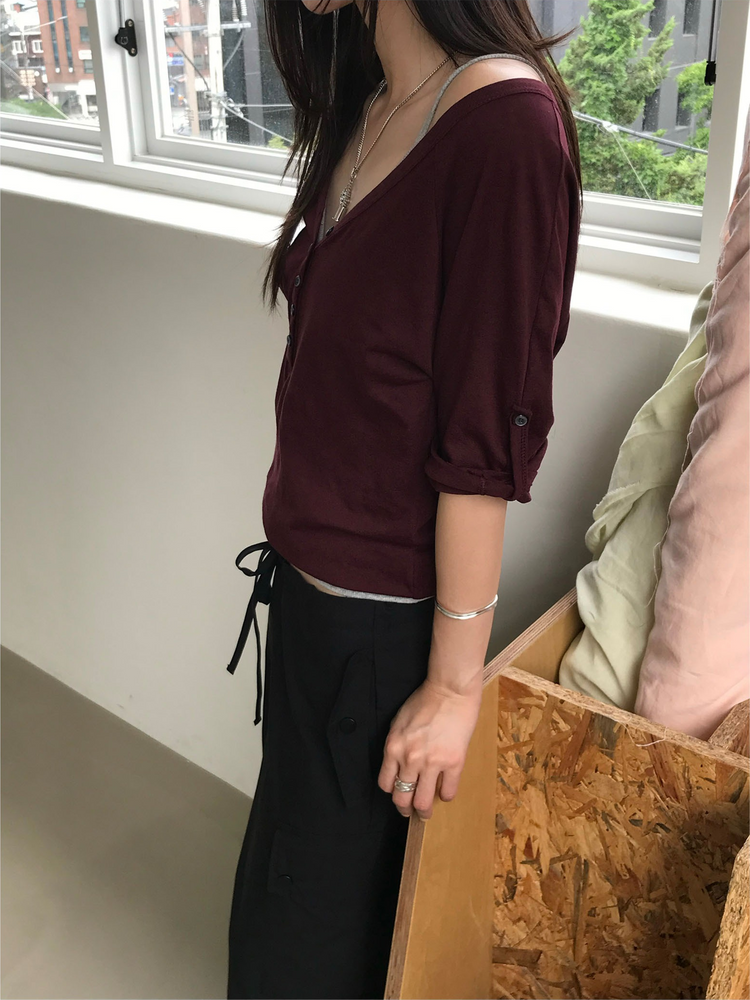 透膚拉克蘭捲袖細節上衣