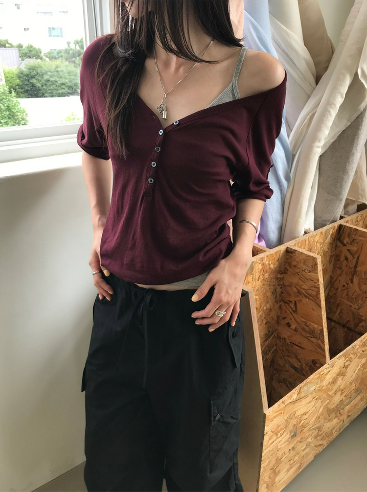 透膚拉克蘭捲袖細節上衣