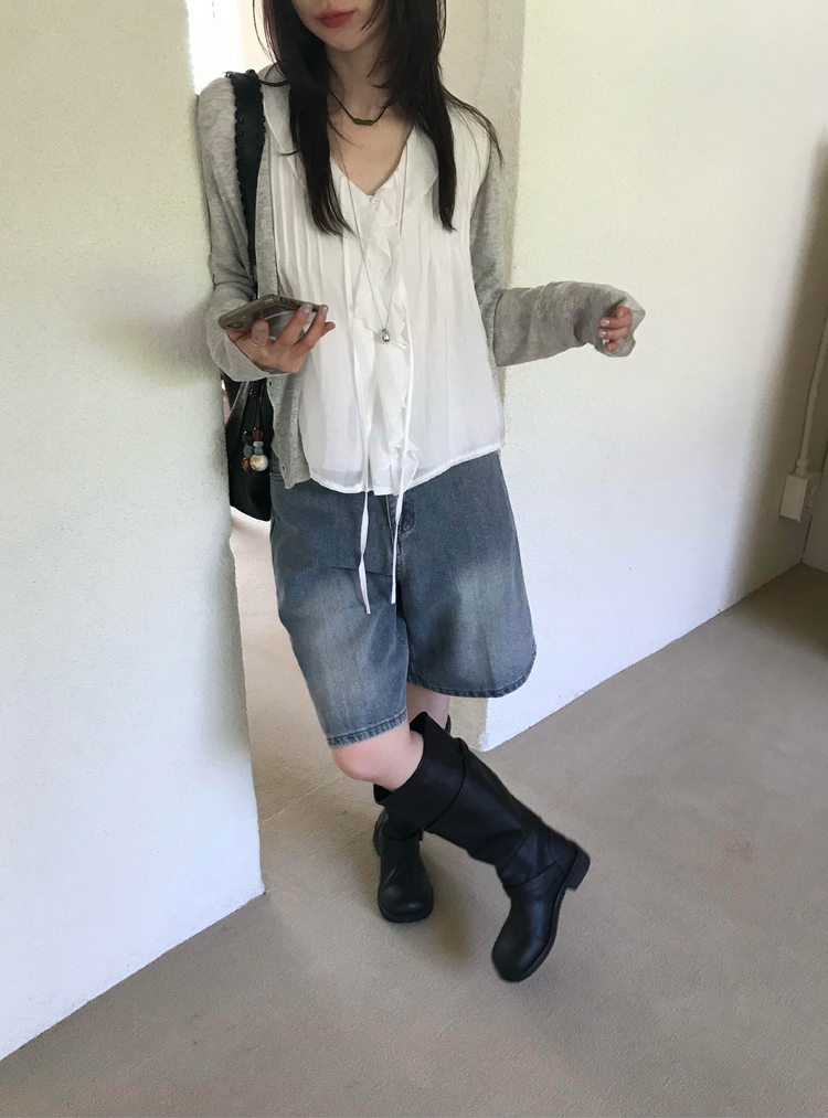 透膚混色針織外套