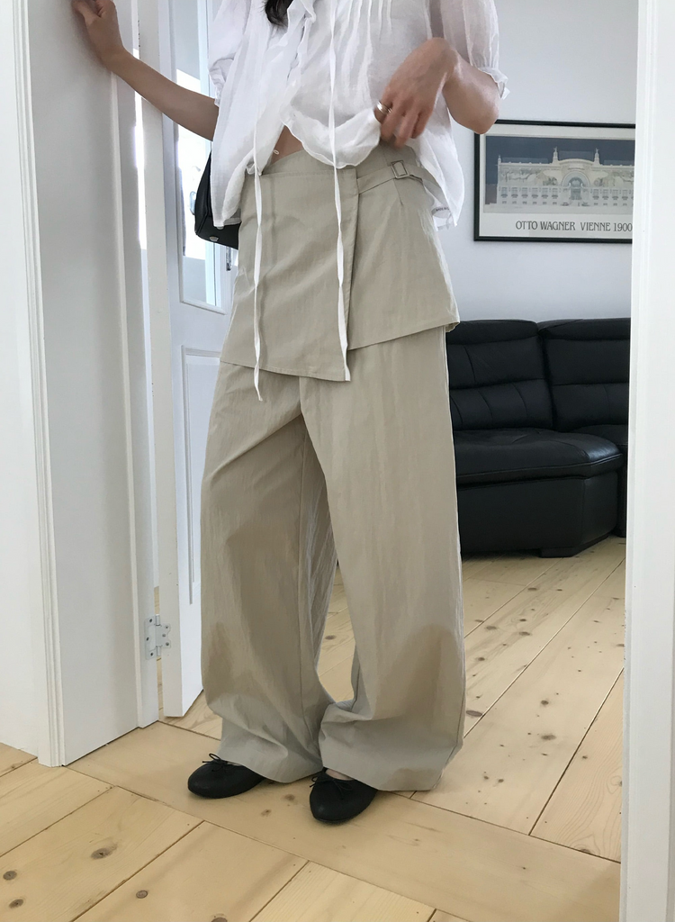 輕薄鬆緊腰可拆式裙褲