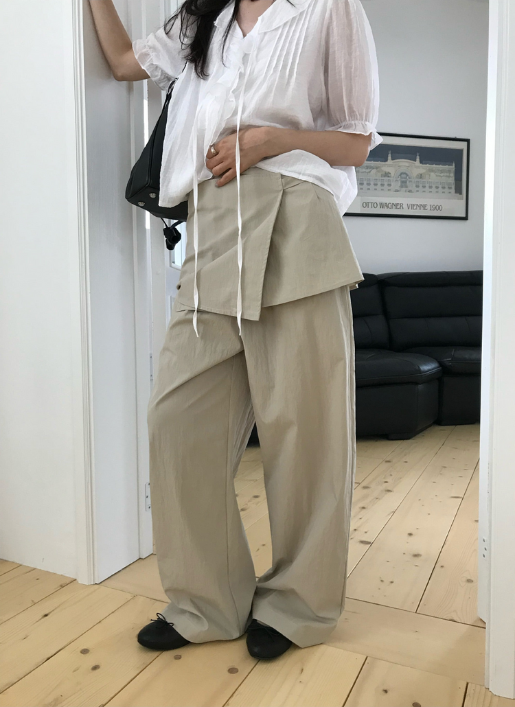 輕薄鬆緊腰可拆式裙褲