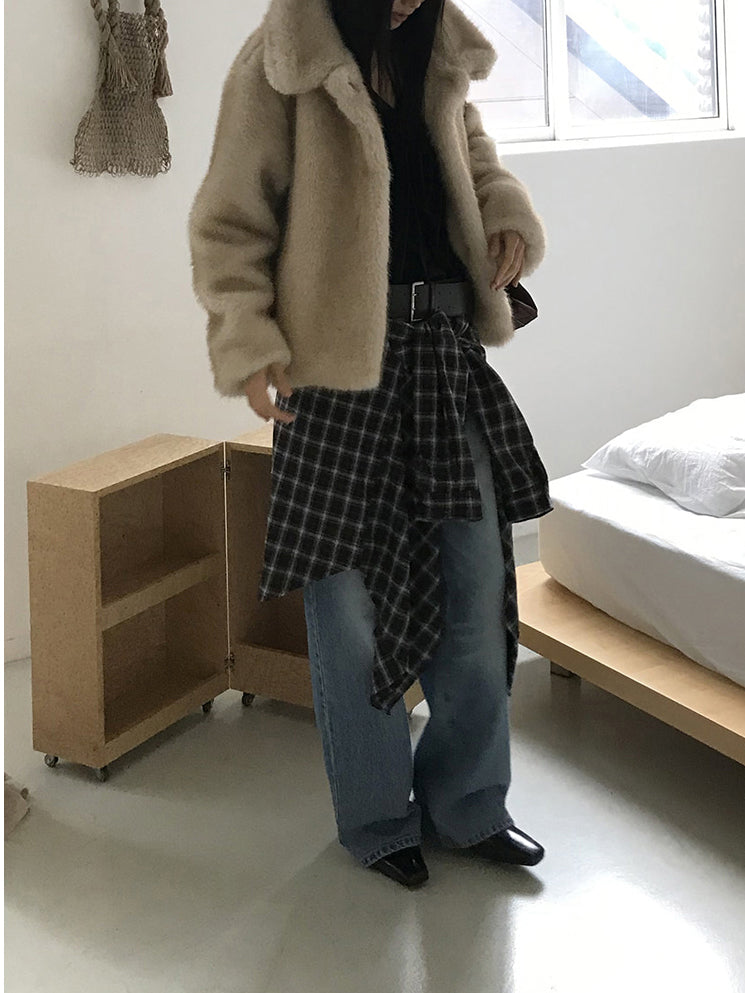 絲絨V領抓皺細節背心