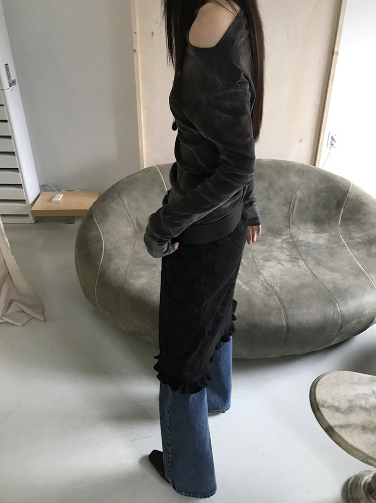 微透美肩絲絨質感上衣