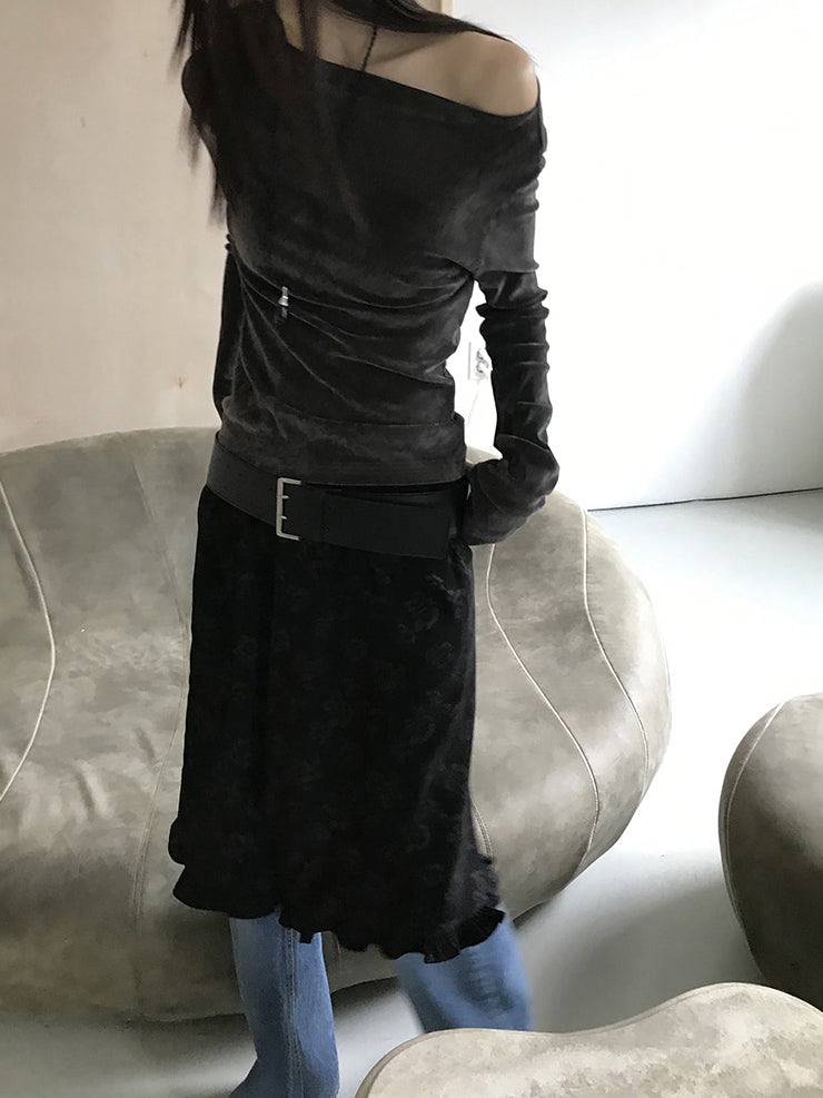 微透美肩絲絨質感上衣