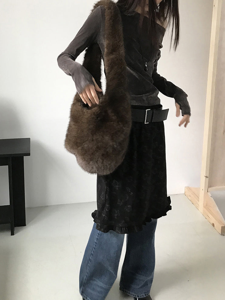 微透美肩絲絨質感上衣