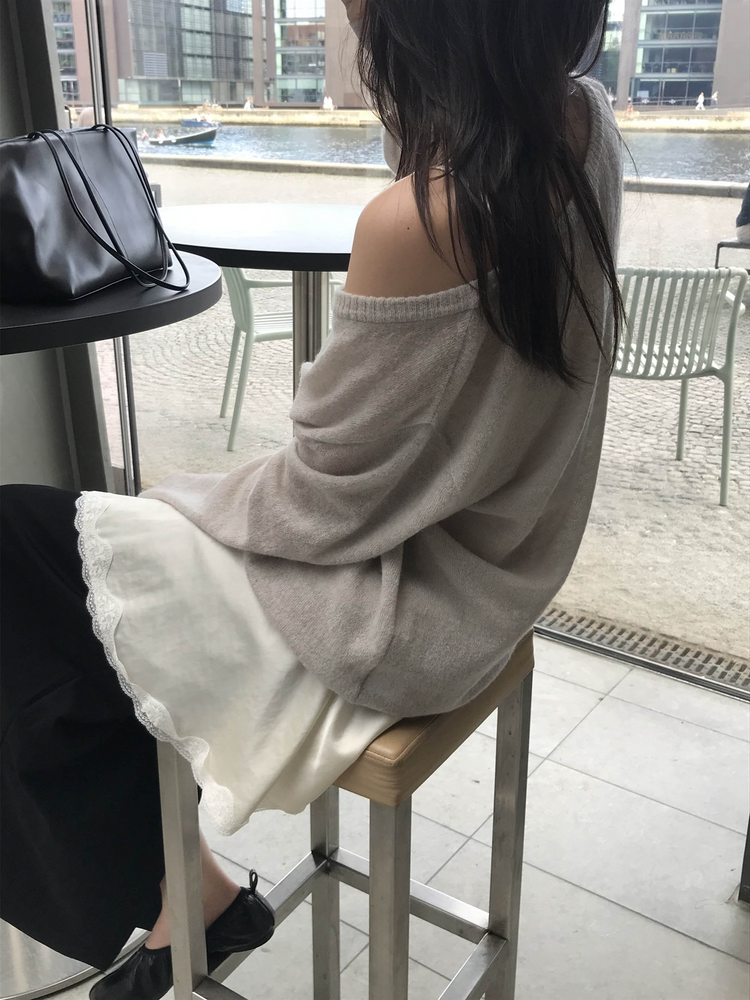 霧光澤蕾絲細節連身裙