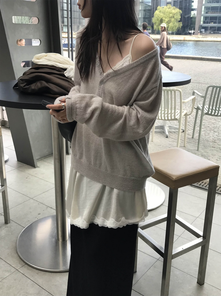 霧光澤蕾絲細節連身裙