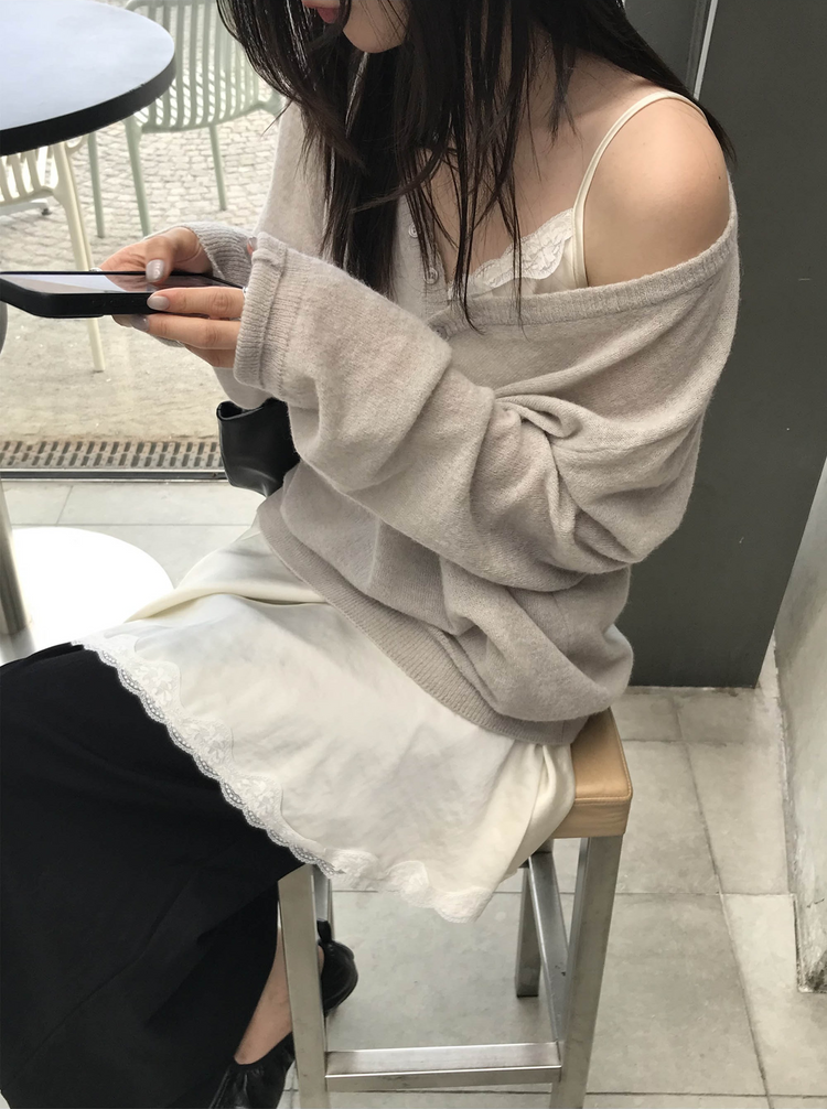 霧光澤蕾絲細節連身裙