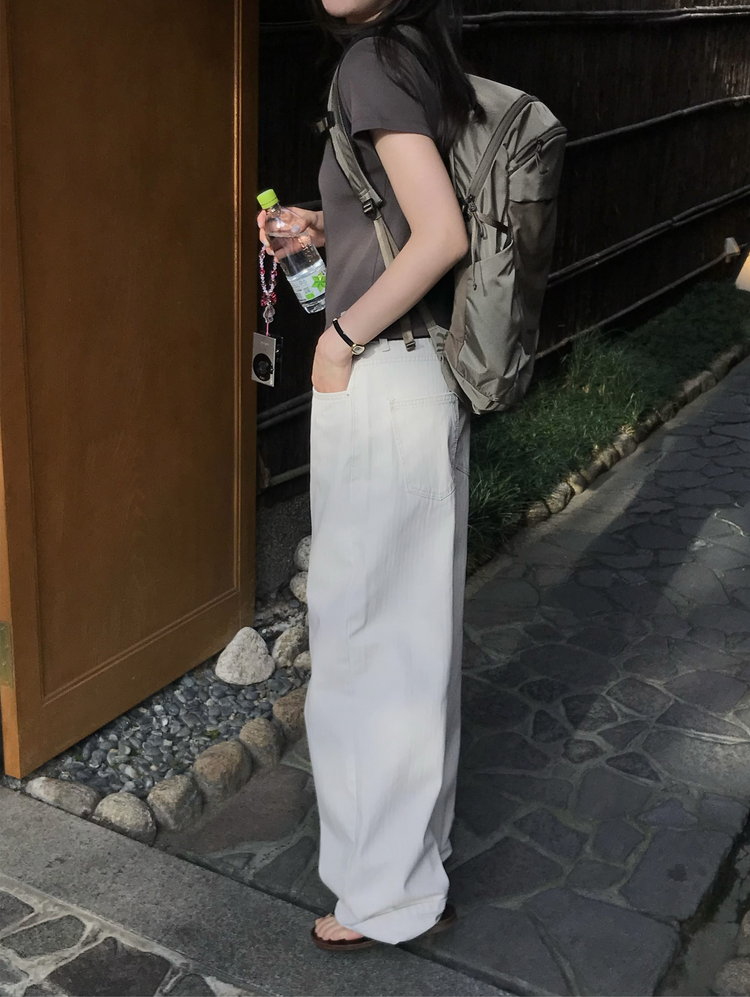 美色暗條紋細節直褲
