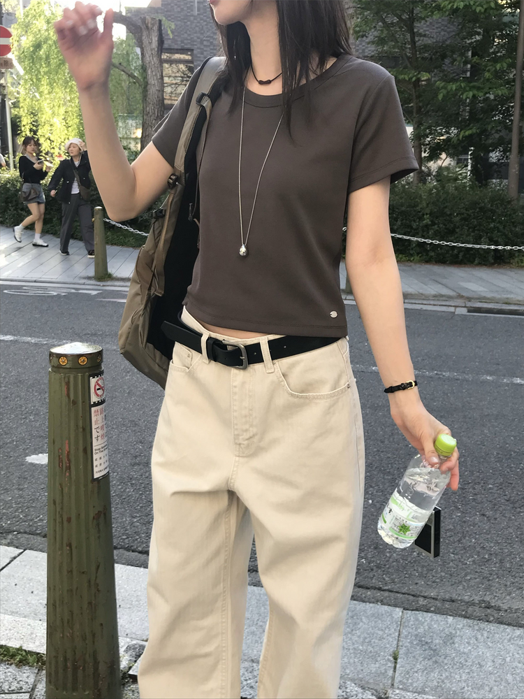 美色暗條紋細節直褲