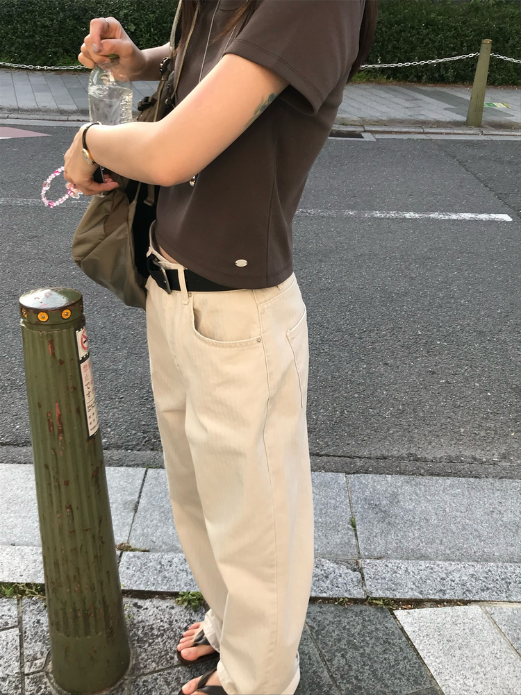 美色暗條紋細節直褲